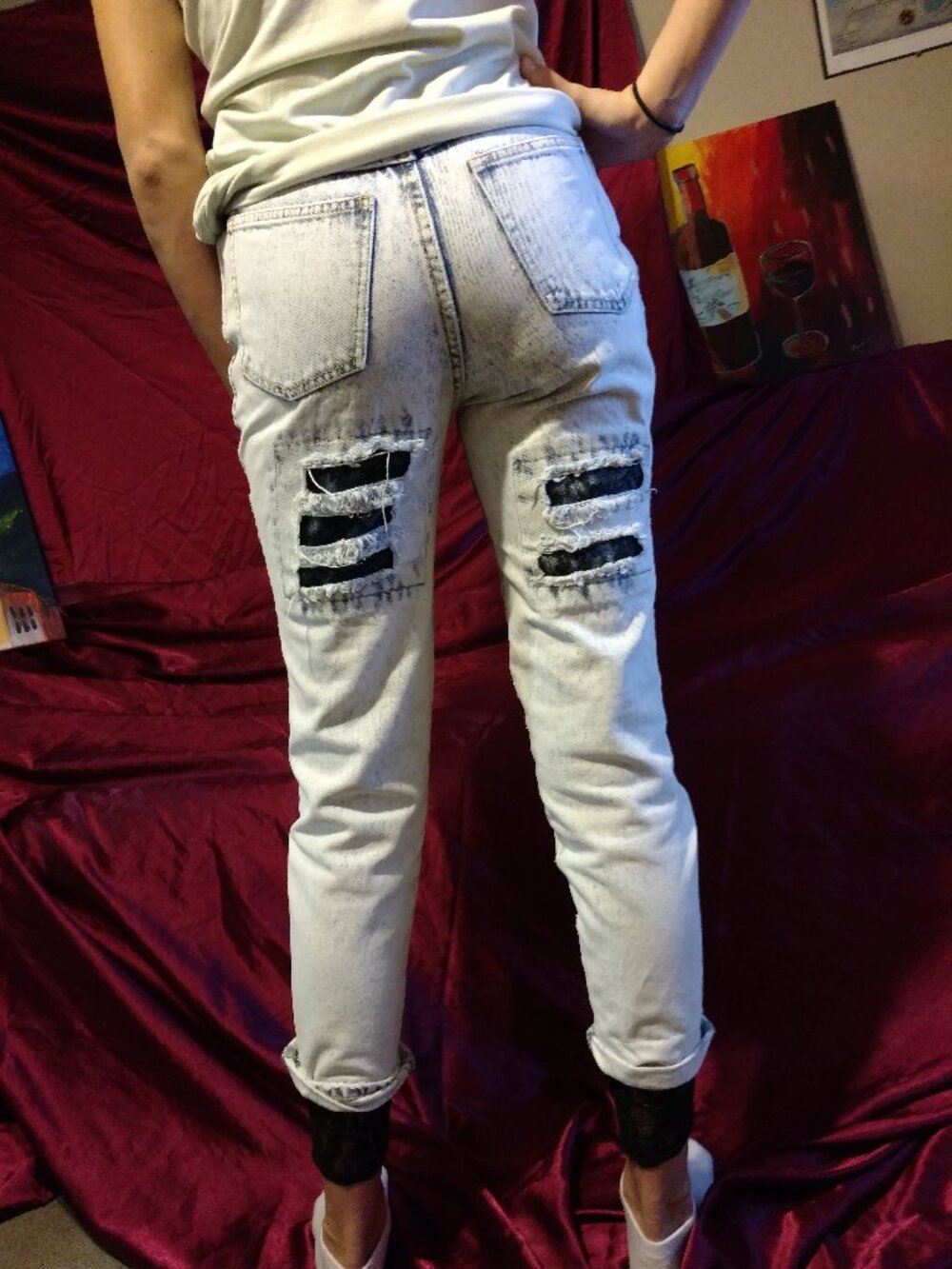 Vintage Traffic Acid Wash Distressed Denim Jeans 7/8